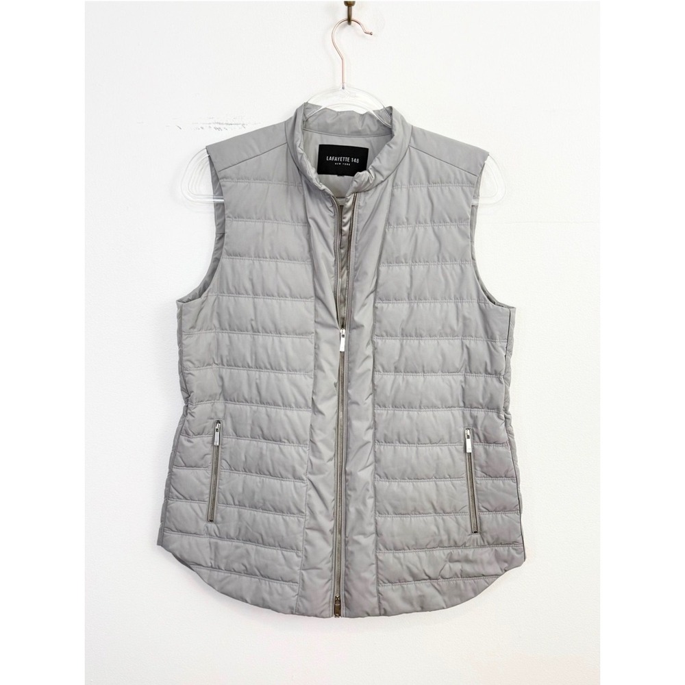 Lafayette 148 New York Down Puffer Vest Gray Quilted Size M